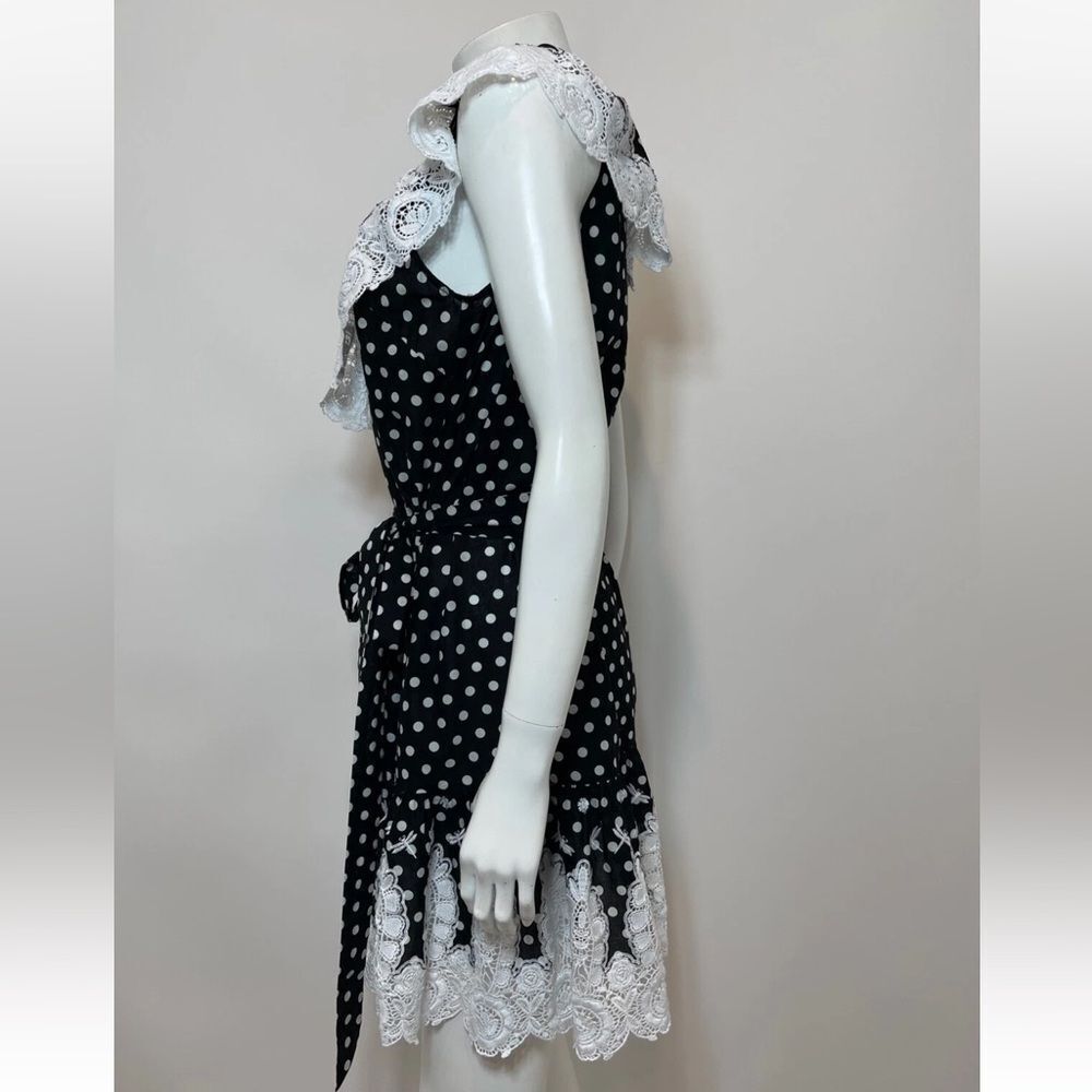Miguelina Black polka dot crochet lace detailed Mini Dress, M - Picture 5 of 12
